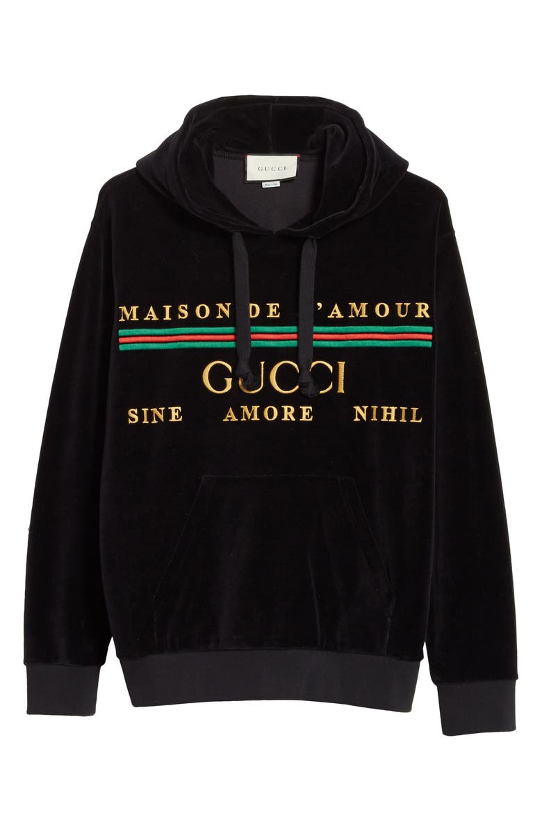 Gucci Oversize Embroidered Velour Hoodie, Alternate, color, 
