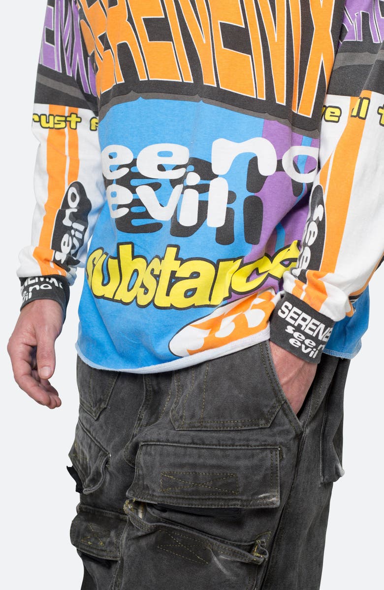 mnml Motocross Mock Neck Long Sleeve Graphic T-Shirt, Alternate, color, Blue/ Multi