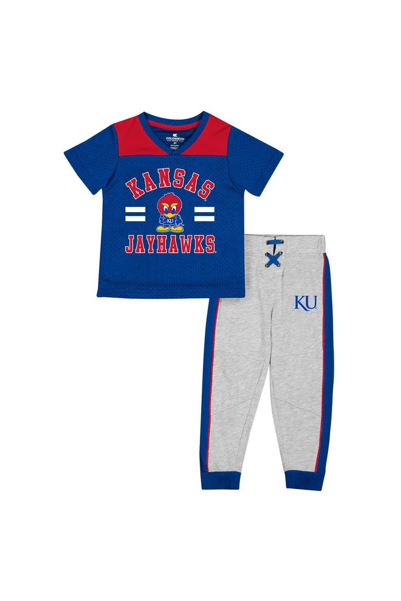 Toddler Colosseum Royal/Heather Gray Kansas Jayhawks Ka-Boot-It Jersey & Pants Set, Main, color, Royal