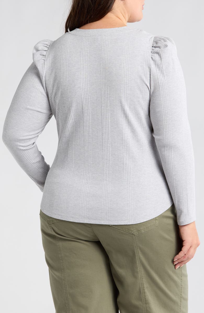 Wit & Wisdom Puff Shoulder Rib Top, Alternate, color, Heather Grey
