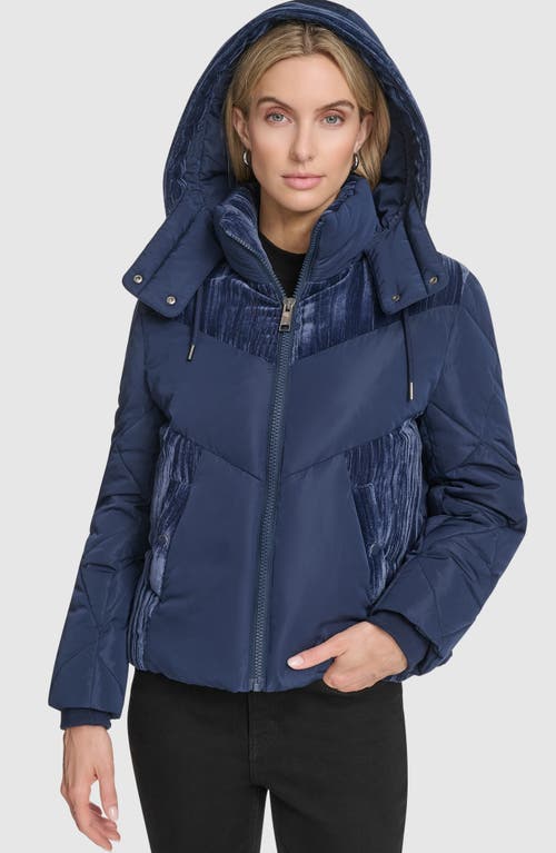 Andrew Marc Tayte Puffer Jacket With Removable Hood In Blue