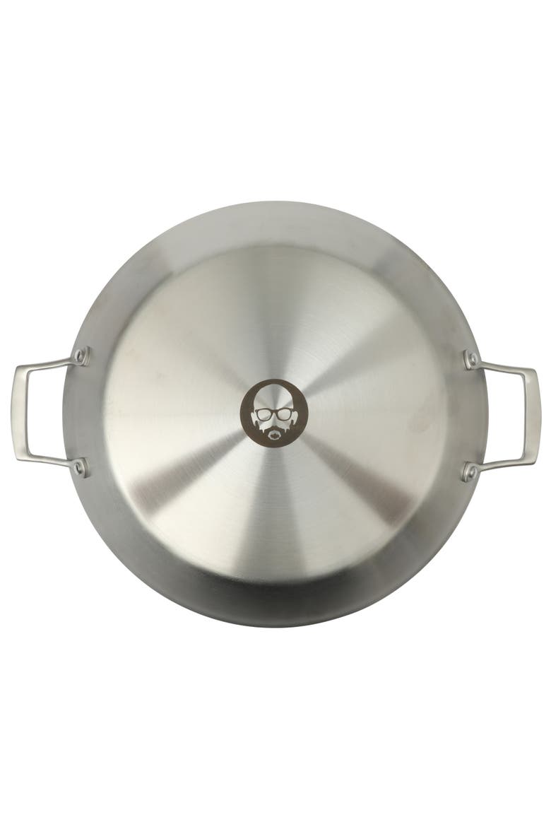 13 Inch Tri Ply Stainless Steel Paella Pan, Large Skillet, Griddle, Frying Pan Induction Safe, Alternate, color, Stainless Steel