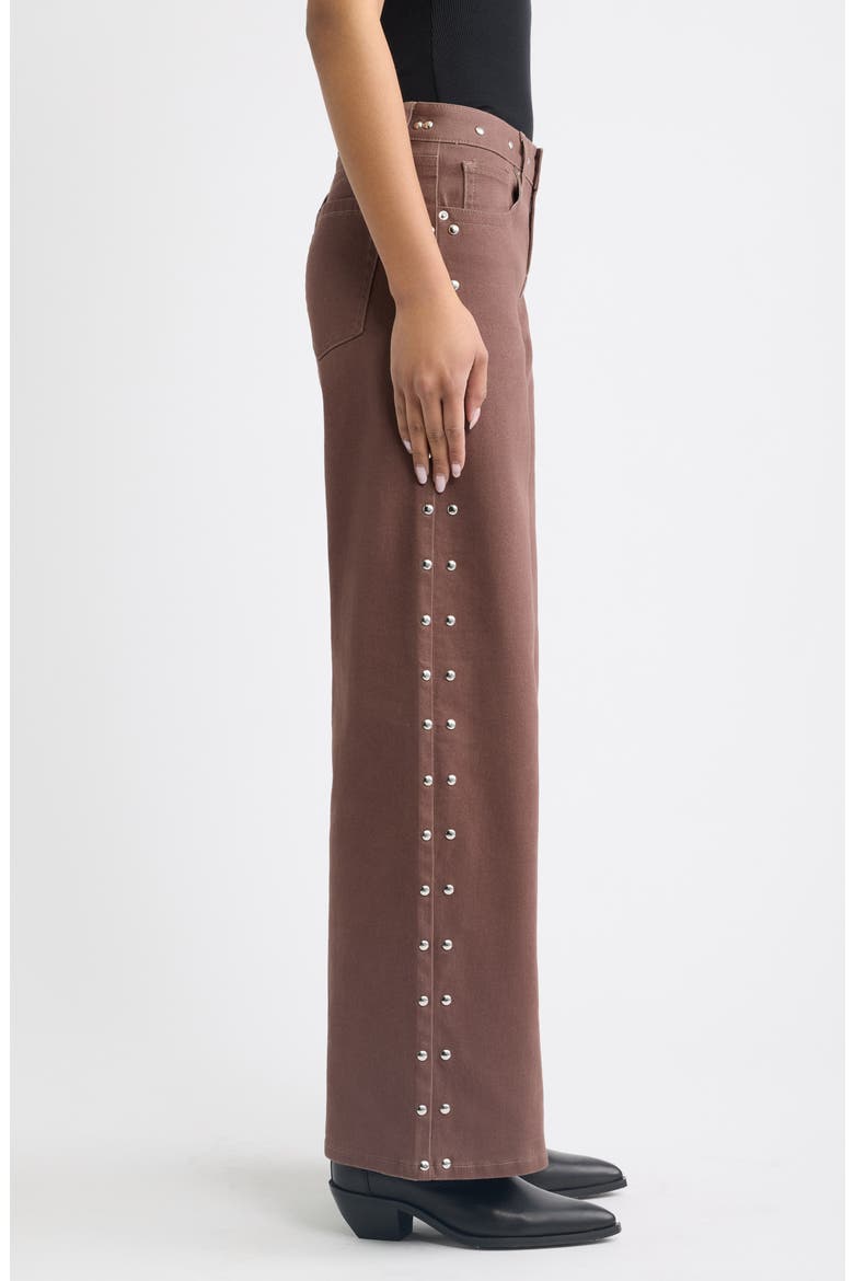 Studded Low Rise Wide Leg Jeans, Alternate, color, BROWN