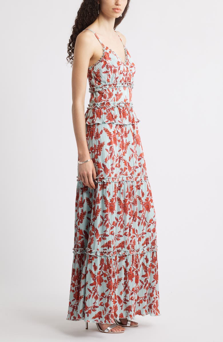 Chelsea28 Ruffle Plissé Maxi Sundress, Alternate, color, Blue- Red Annie Floral