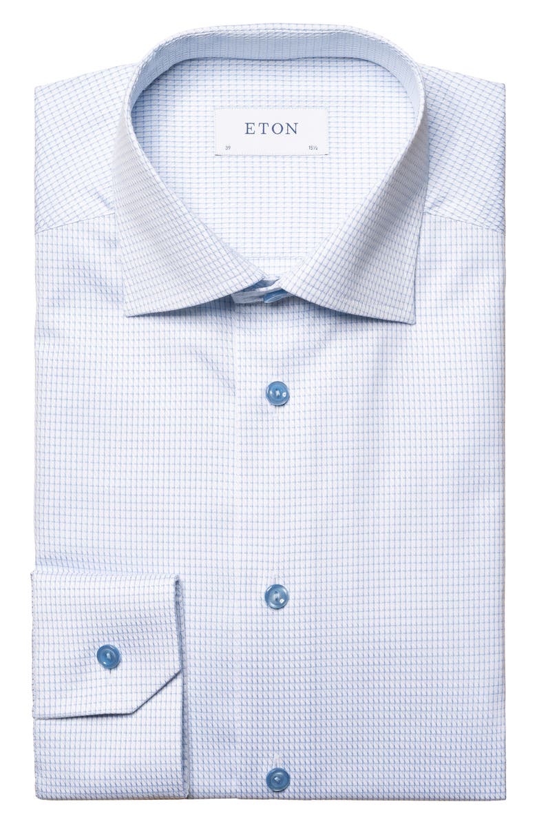 Eton Contemporary Fit Microcheck Organic Cotton Dress Shirt, Alternate, color,