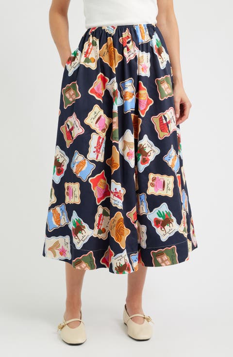 Borth Print Midi Skirt