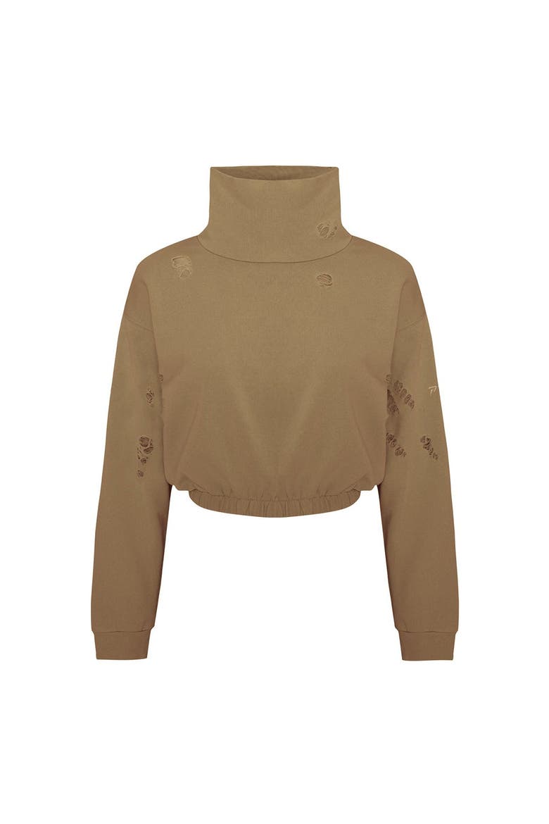 Cotton Destroyed High Neck Sweat, Main, color, COVERT GREEN