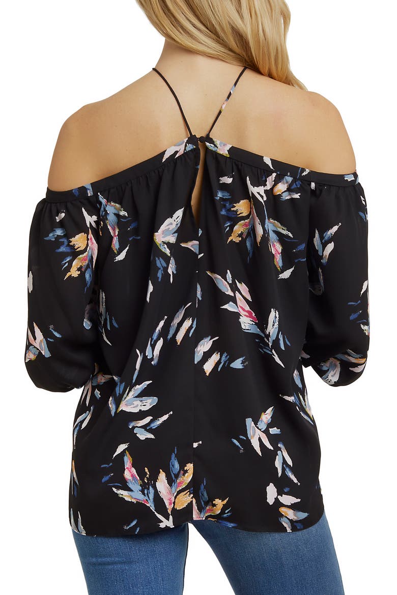 Off the Shoulder Sheer Chiffon Blouse, Alternate, color, PAINTERLY LEAVES