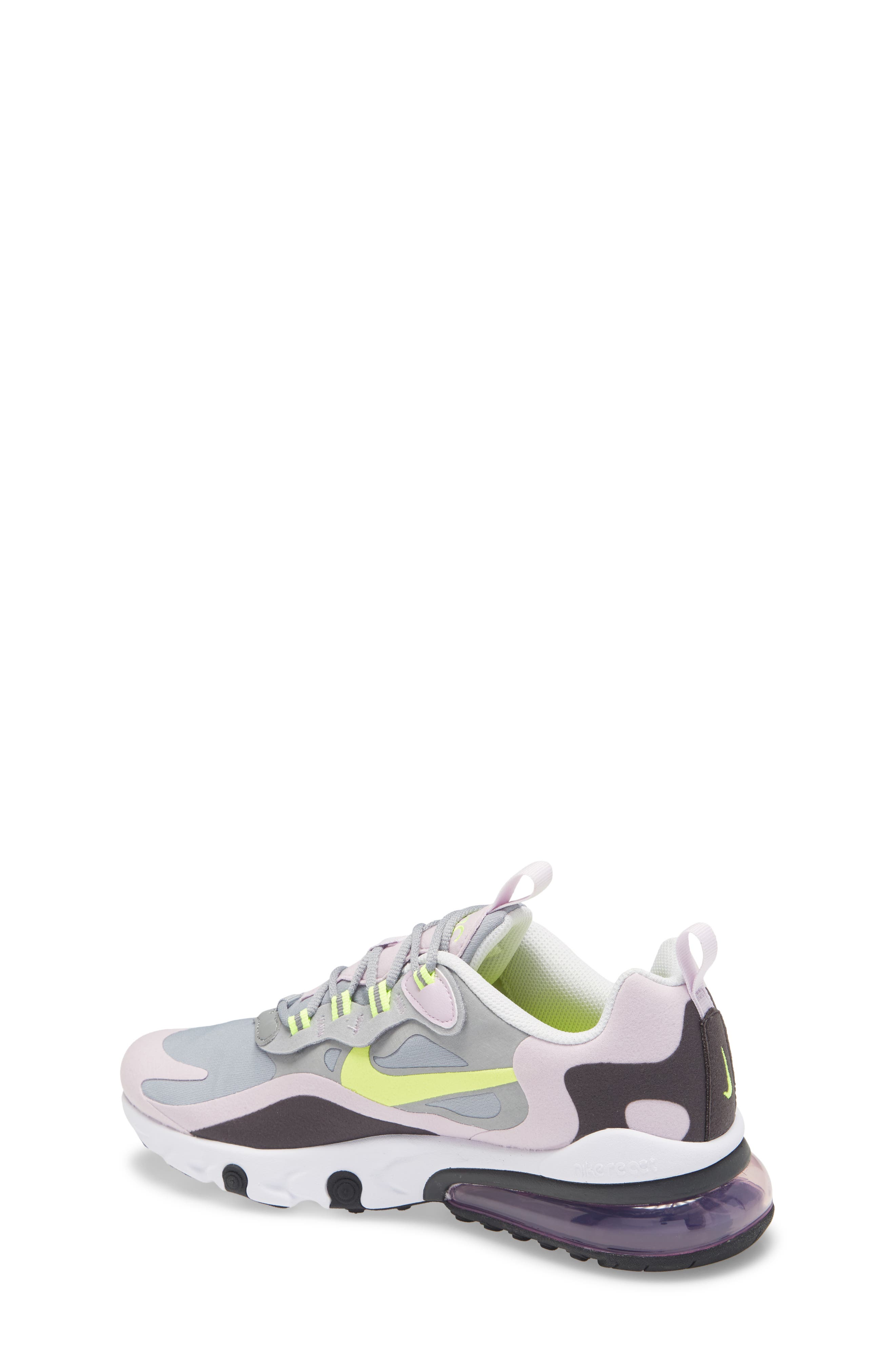 Air Max 270 React Sneaker, Alternate, color, GREY/ LEMON/ LILAC