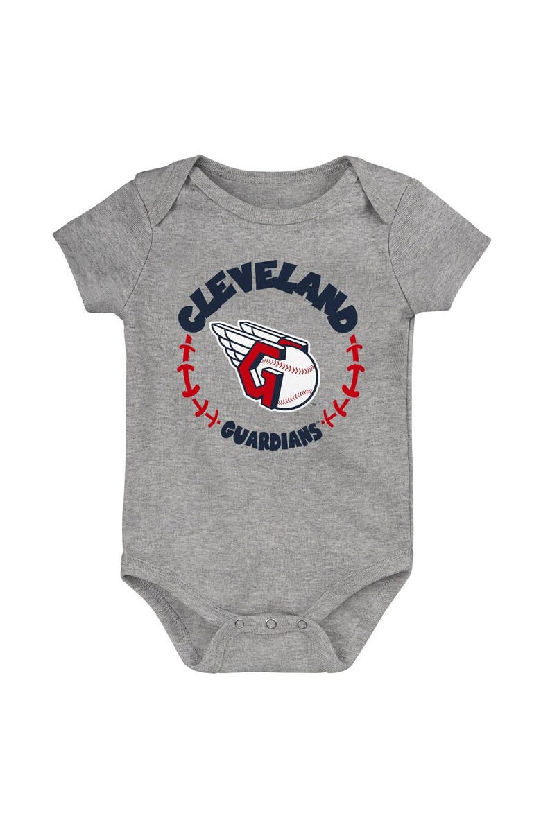 Outerstuff Infant Red/White/Heather Gray Cleveland Guardians Biggest Little Fan 3-Pack Bodysuit Set, Alternate, color, 