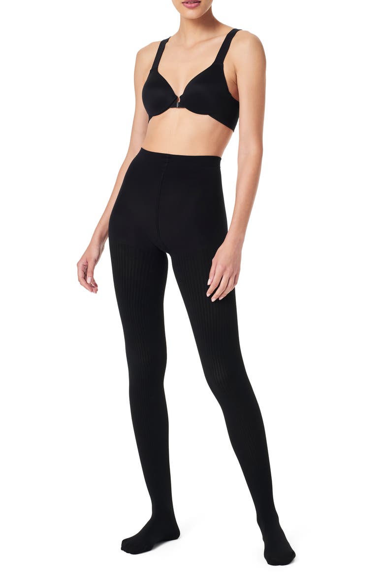 SPANXshape™ Rib Knit Shorty Tights, Alternate, color, VERY BLACK