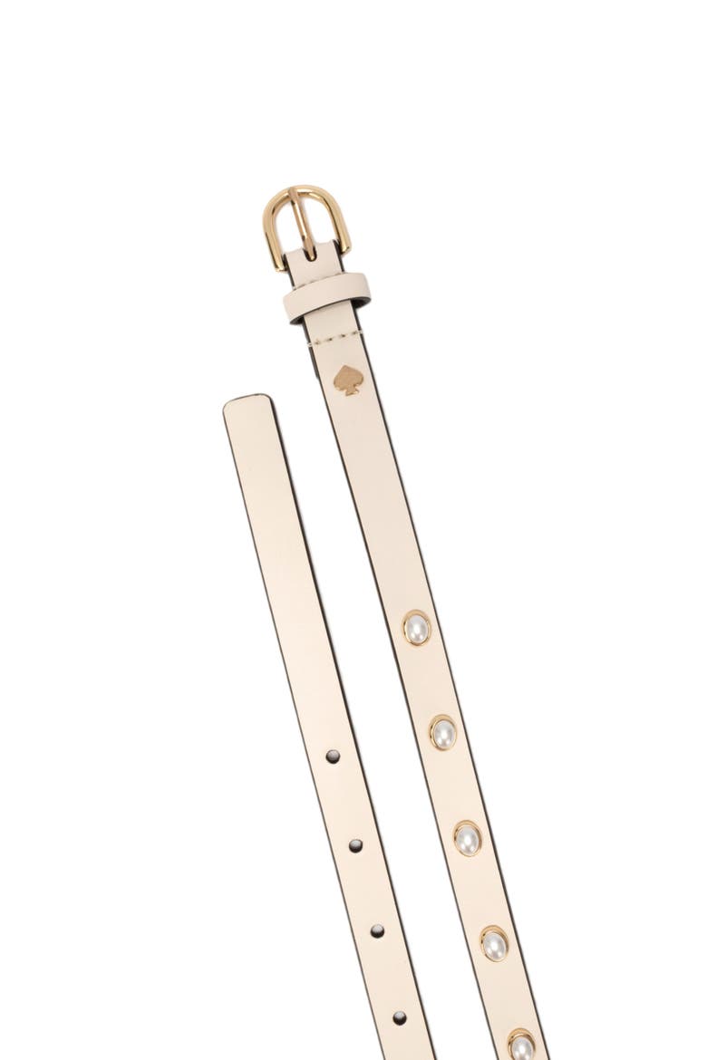 Faux Pearl Halo Stud Leather Belt, Alternate, color, CREAM