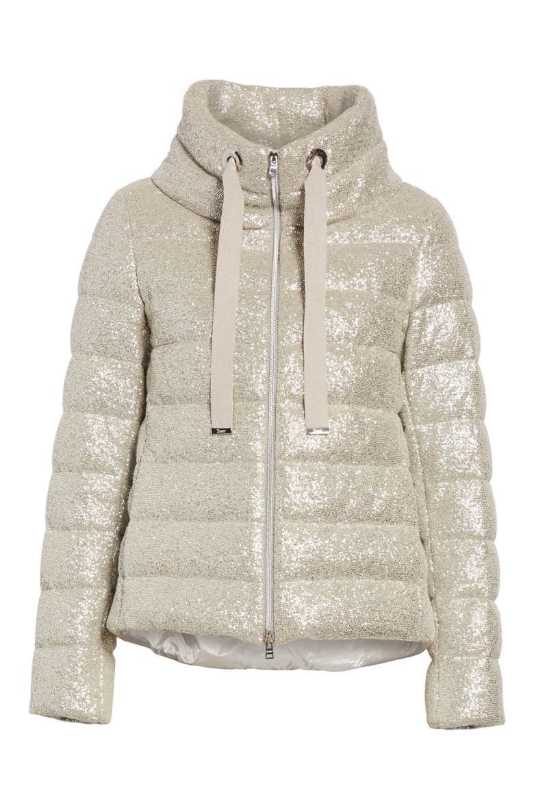 Pleat Back Quilted Down Sparkle Knit Jacket, Alternate, color, SILVER