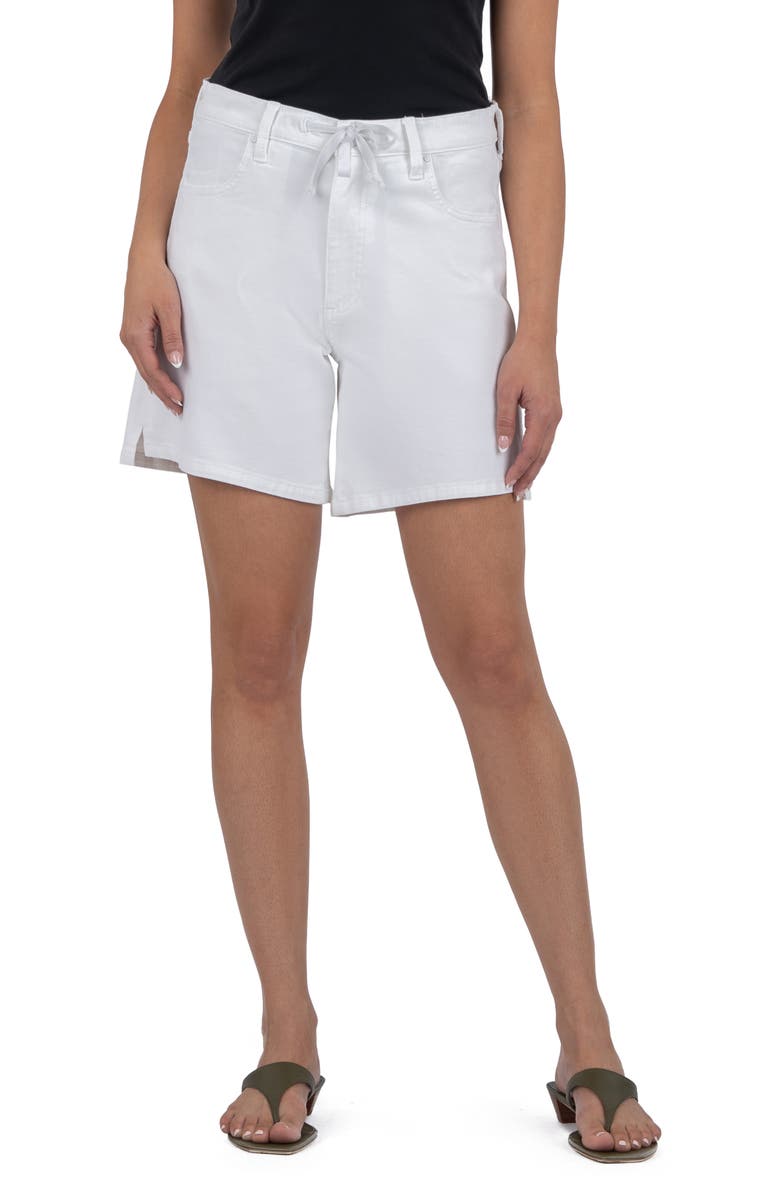 KUT from the Kloth Holly Drawstring Waist Mid Thigh Denim Shorts, Main, color, Optic White