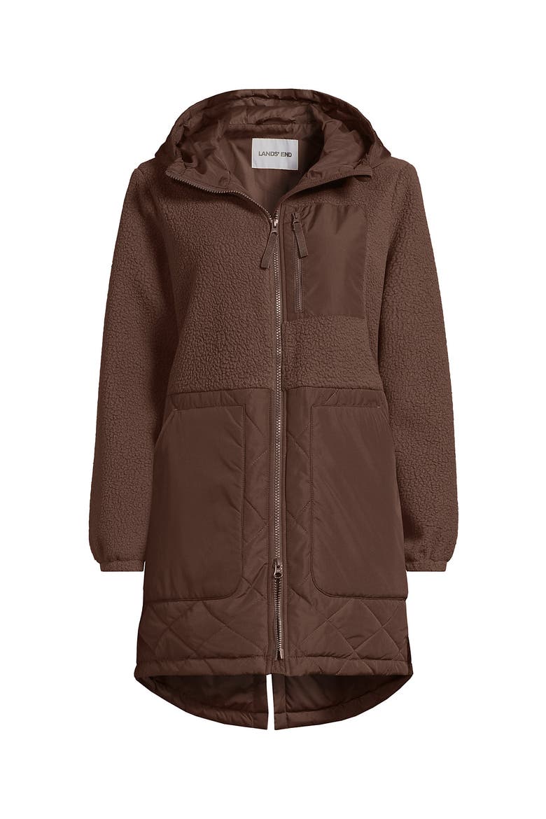 High Pile Fleece Quilted Mixed Media Parka, Alternate, color, Dark Walnut Brown