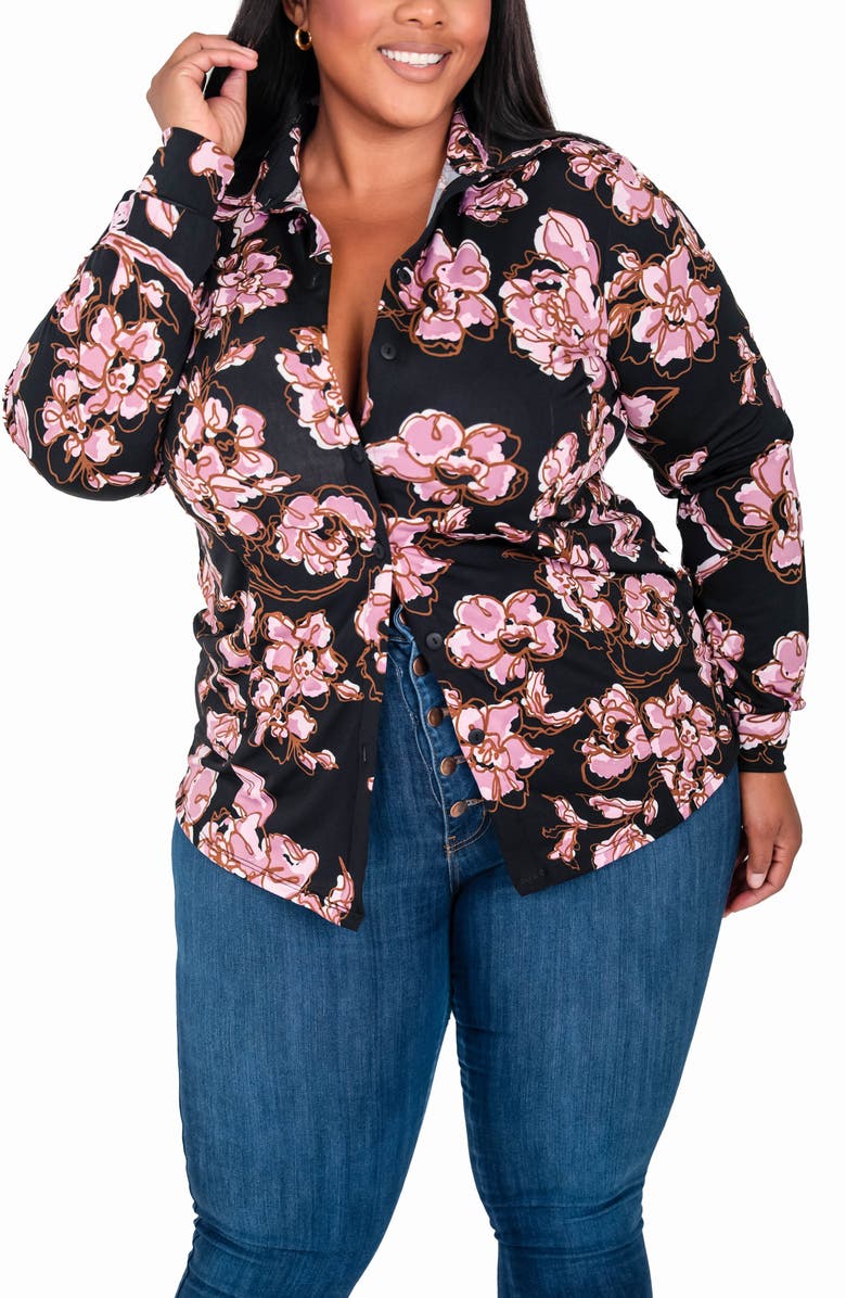 KIN by Kristine Floral Stretch Button-Up Blouse, Alternate, color, 