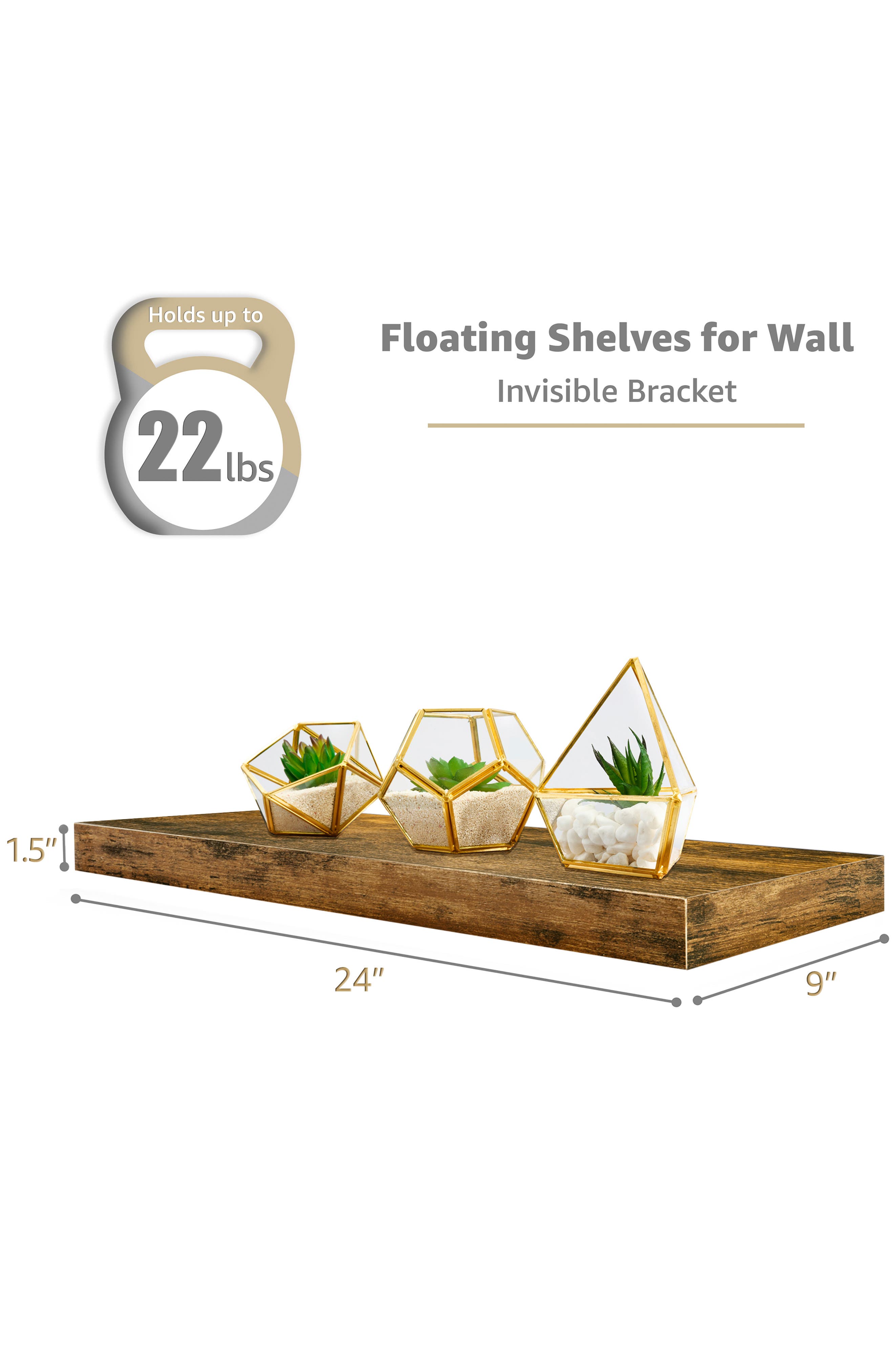 2-Pack 24-Inch Floating Wall Shelves