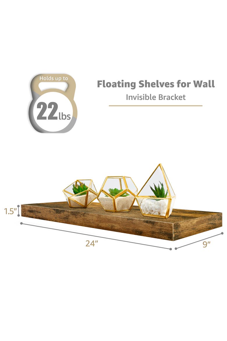 2-Pack 24-Inch Floating Wall Shelves, Main, color, BROWN
