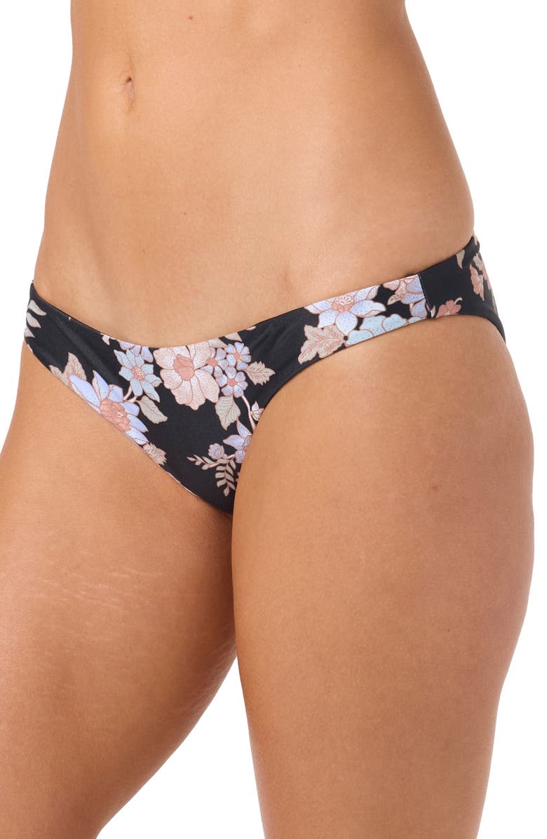 O'Neill Bali Floral Rockley Bikini Bottoms, Alternate, color, Black