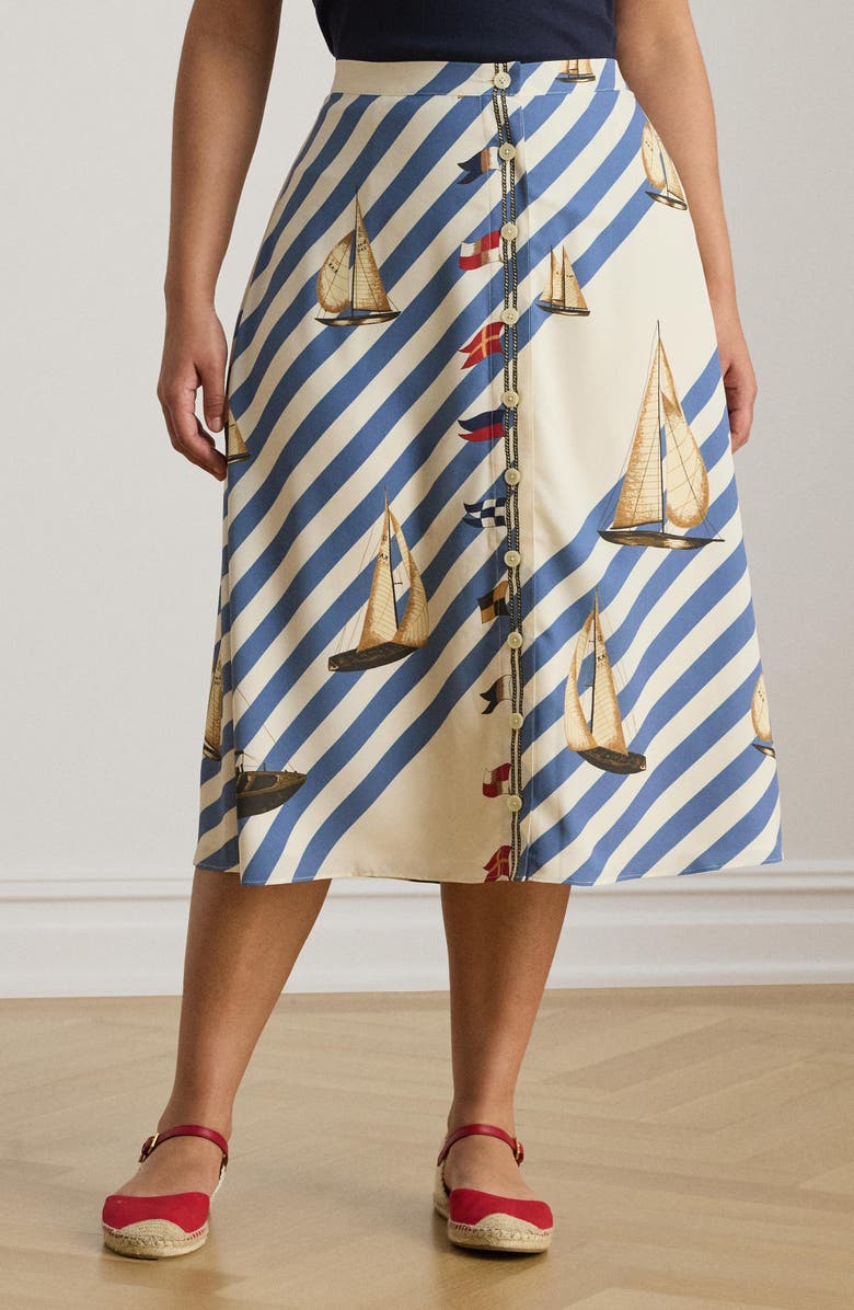 Lauren Ralph Lauren Sailboat Stripe Midi Skirt, Alternate, color, Cream/ Multi