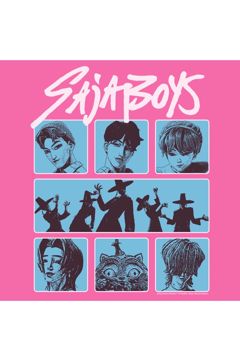 Men's KPop Demon Hunters Saja Boys Group  Graphic T-Shirt, Alternate, color, Neon Pink