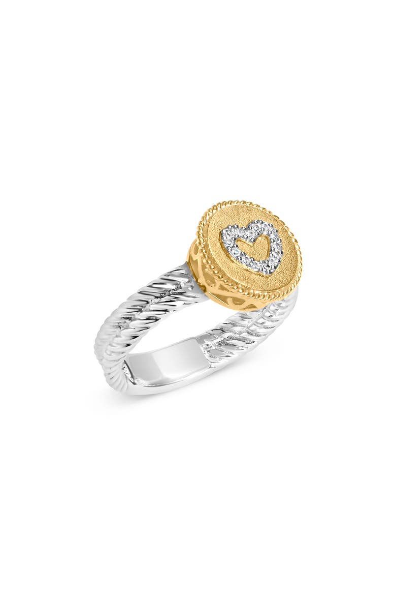 18K Yellow Gold Plated Silver Diamond Heart Ring with Satin Finish, Alternate, color, Yellow