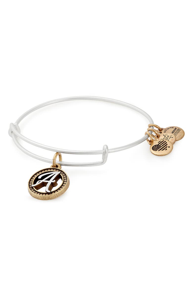 Alex and Ani Two-Tone Initial Charm Expandable Bracelet, Main, color, 
