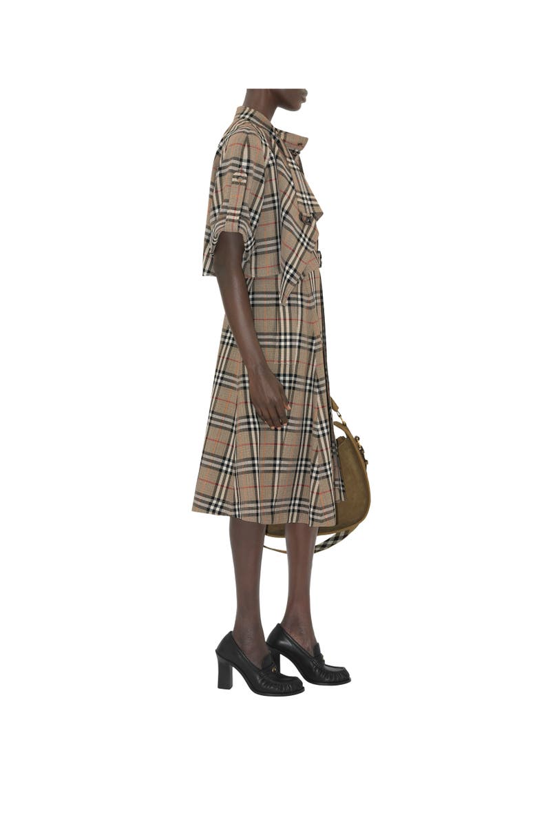 Burberry Check Silk Blend Trench Dress, Alternate, color, Limestone