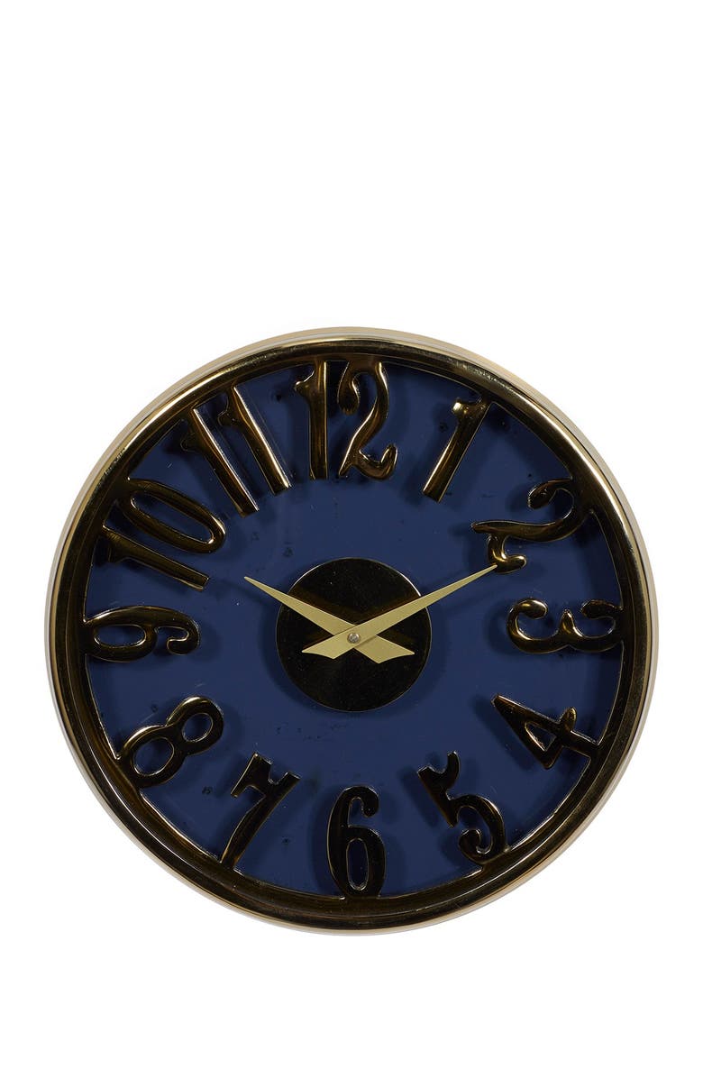 WILLOW ROW Blue Aluminum Coastal Wall Clock, Main, color, Blue