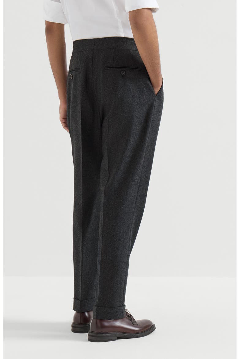 Virgin wool flannel trousers in twisted cotton gabardine with double pleats and waist tabs, Alternate, color, Lignite