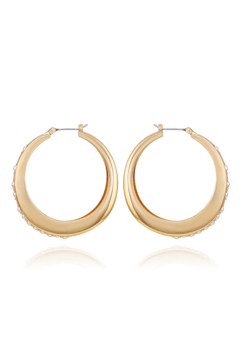 Imitation Pearl Hoop Earrings, Alternate, color, GOLD