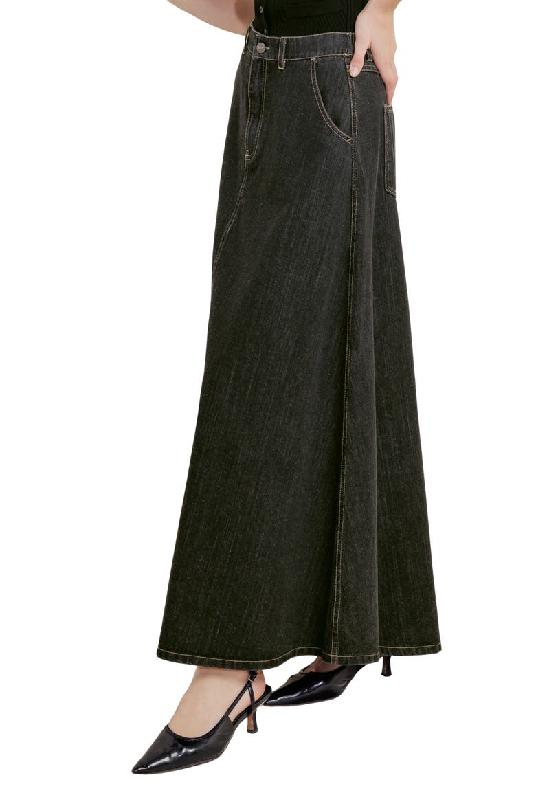 A-Line Denim Maxi Skirt, Alternate, color, BLACK