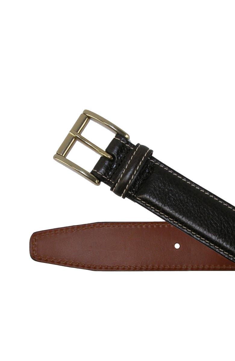 CrookhornDavis Men's Mignon Garrison Grain Calfskin Feather Edge Belt, Alternate, color, Dark Brown