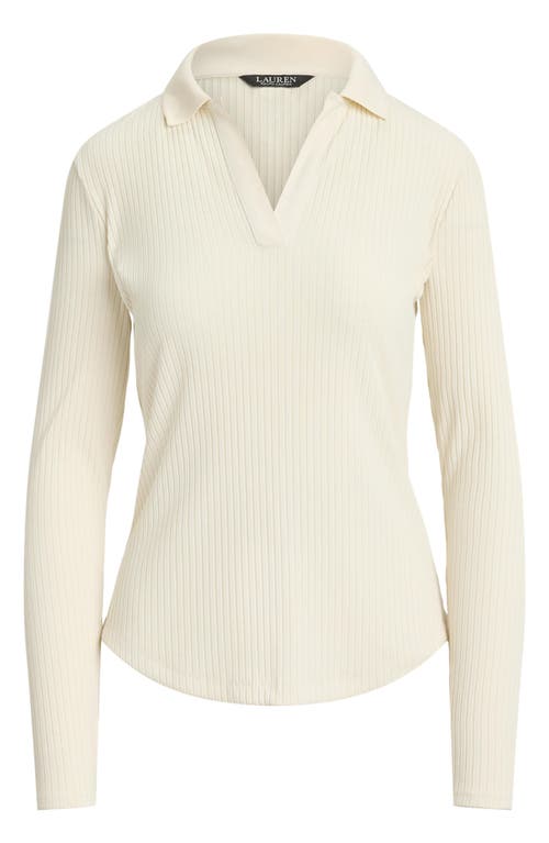 Ralph Lauren Rib-knit Long-sleeve Polo Top In Neutral