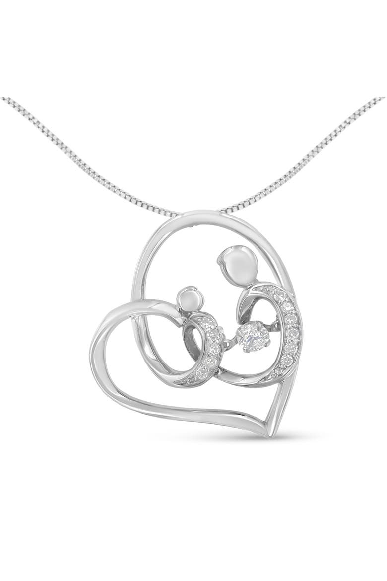 .925 Sterling Silver 1/6 cttw Diamond Heart Pendant Necklace, Main, color, White