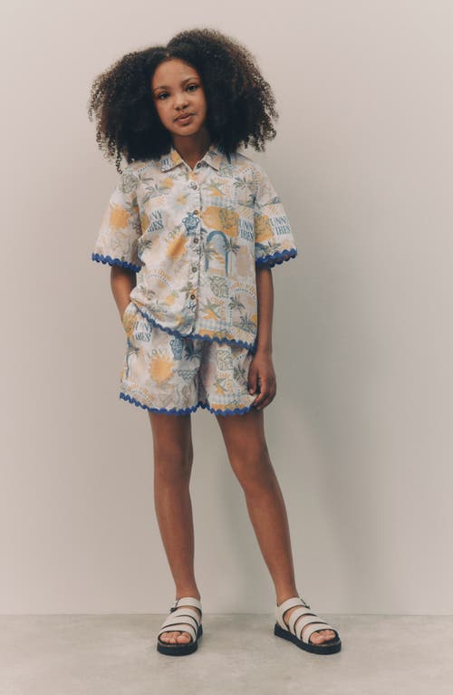 Next Kids' Sunny Vibes Short Sleeve Cotton Button-up Shirt & Pull-on Shorts Set In Multi
