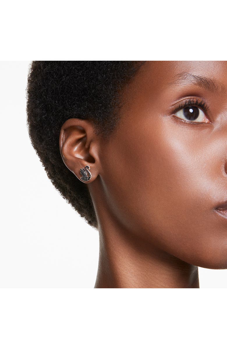 Swarovski Swan Pearl Back Stud Earrings, Alternate, color, Black