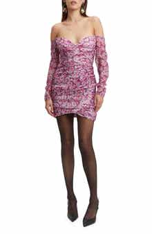 Bardot Sutton Print Off the Shoulder Long Sleeve Minidress