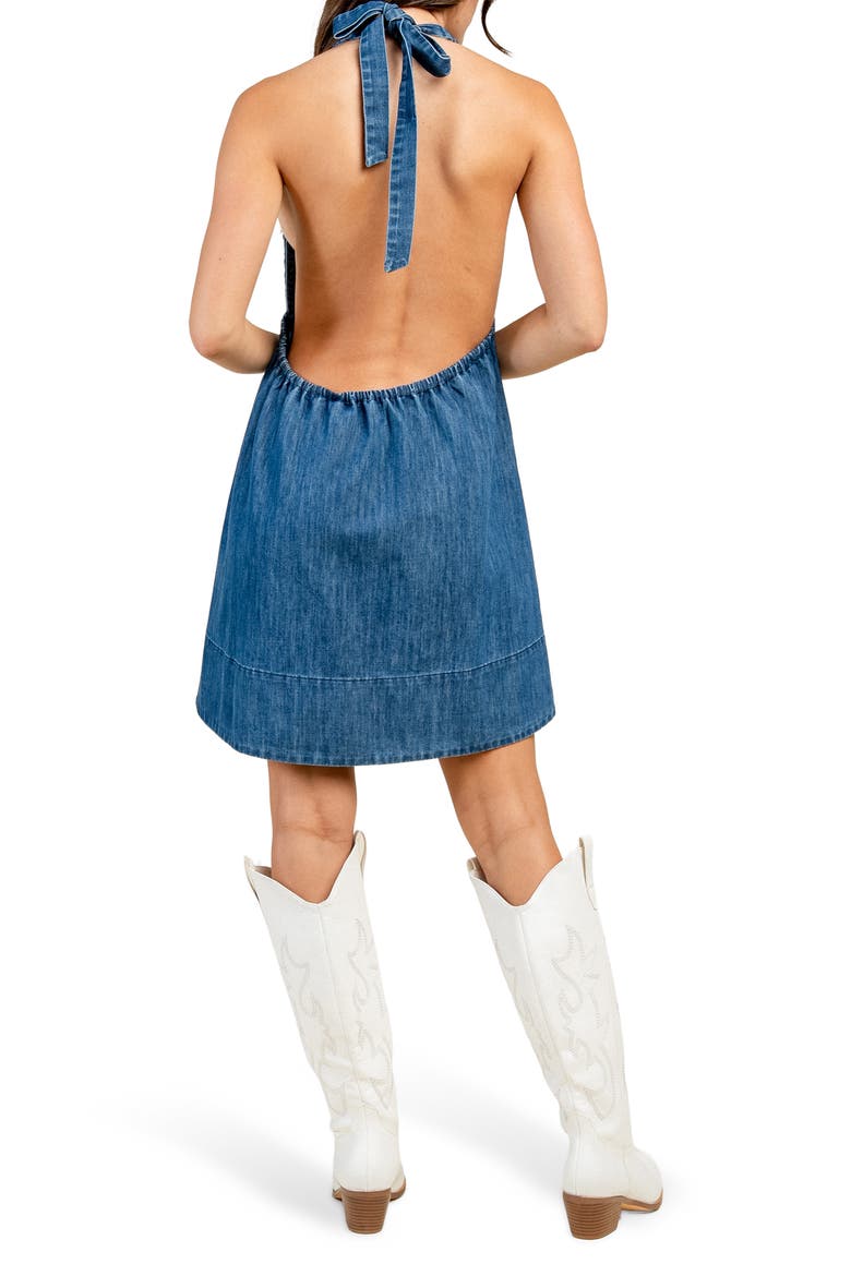 Smocked V-Neck Denim Dress, Alternate, color, MEDIUM BLUE