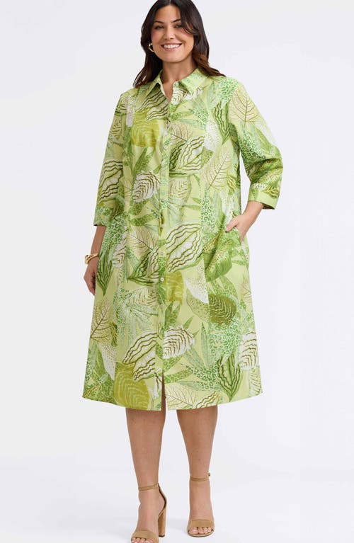 Foxcroft Fiona Botanical Print Belted Shirtdress In Green Multi