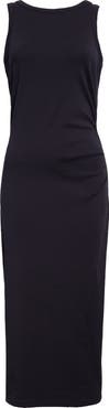 Vince Side Drape Stretch Cotton Midi Dress