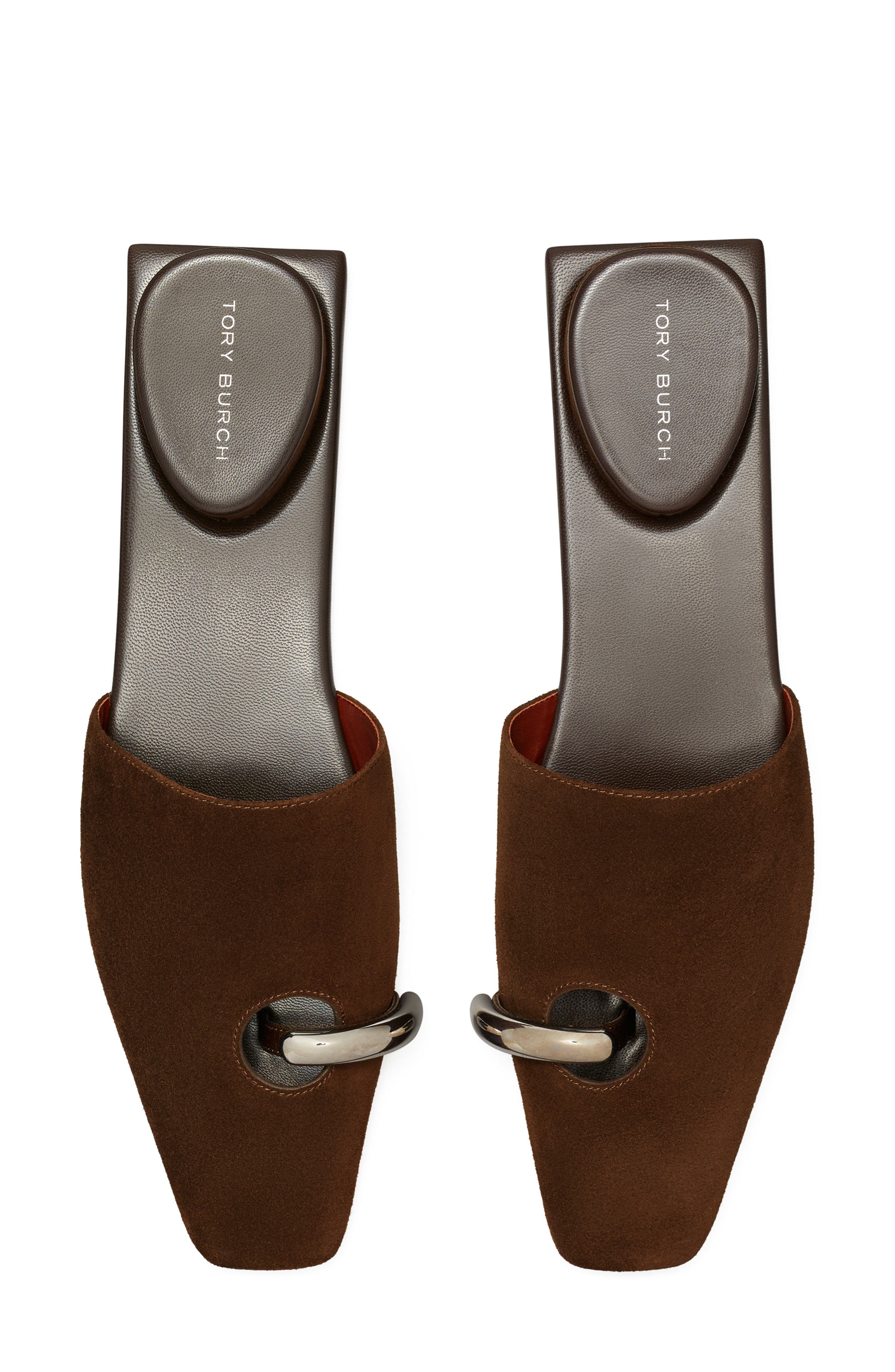 Pierced Mule, Alternate, color, DARK COCOA / SILVER