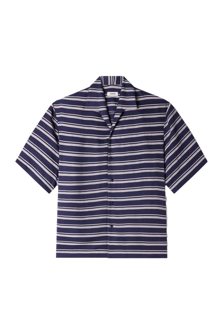 Striped boat neck shirt, Alternate, color, Navy blue