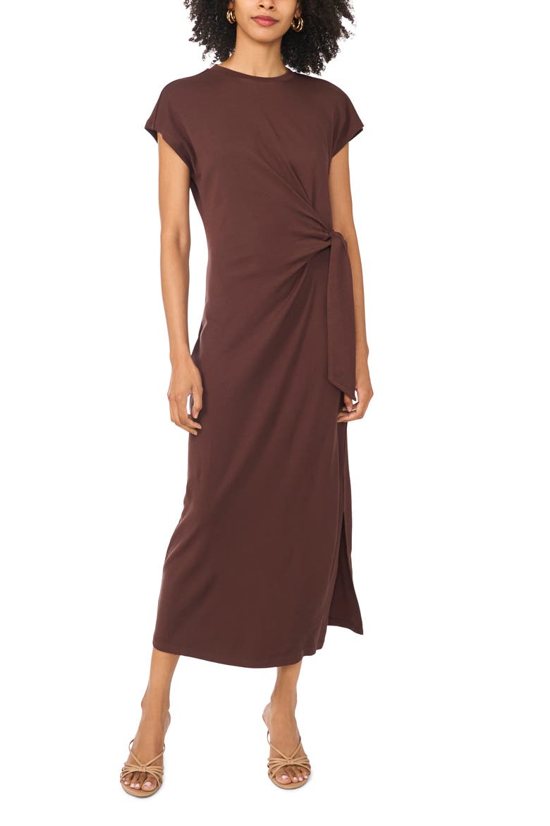 Tie Waist Maxi Dress, Main, color, RICH CHOCOLATE
