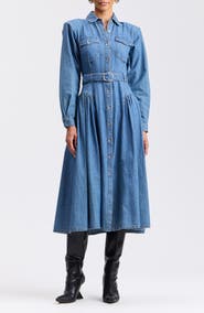 Avec Les Filles Long Sleeve Denim Midi Shirtdress
