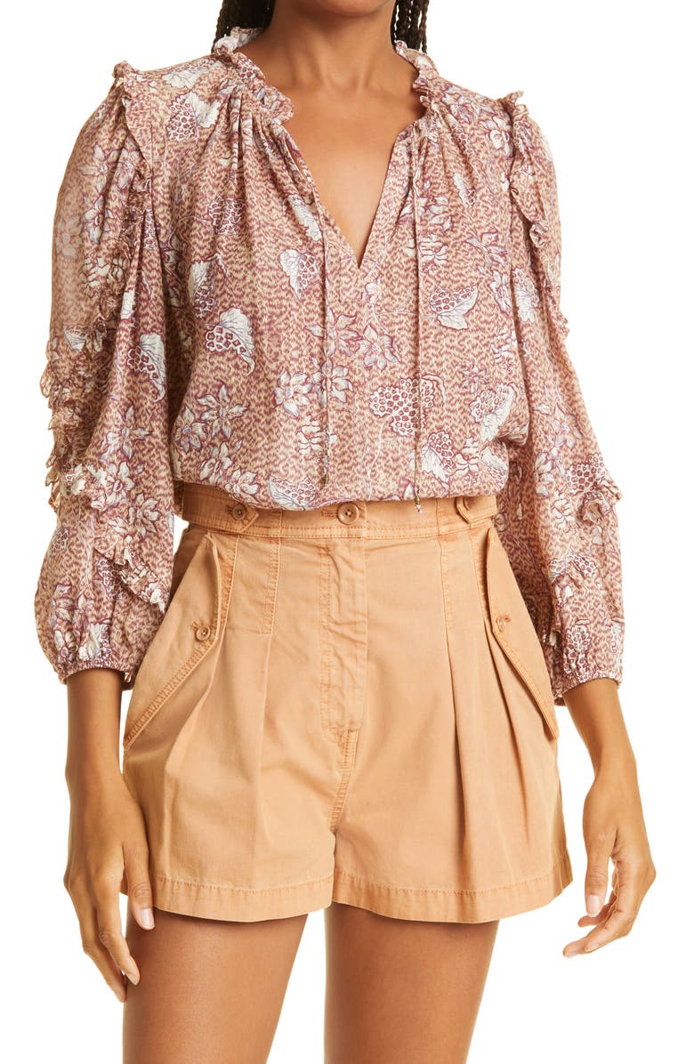 Ulla Johnson Manet Floral Print Cotton Blend Blouse, Main, color,