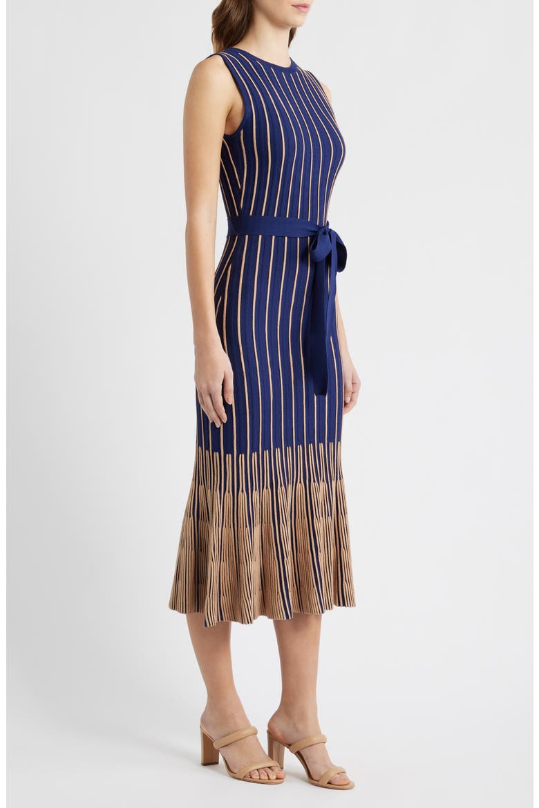 Tie Belt Knit Dress, Alternate, color, NAVY/ TAUPE