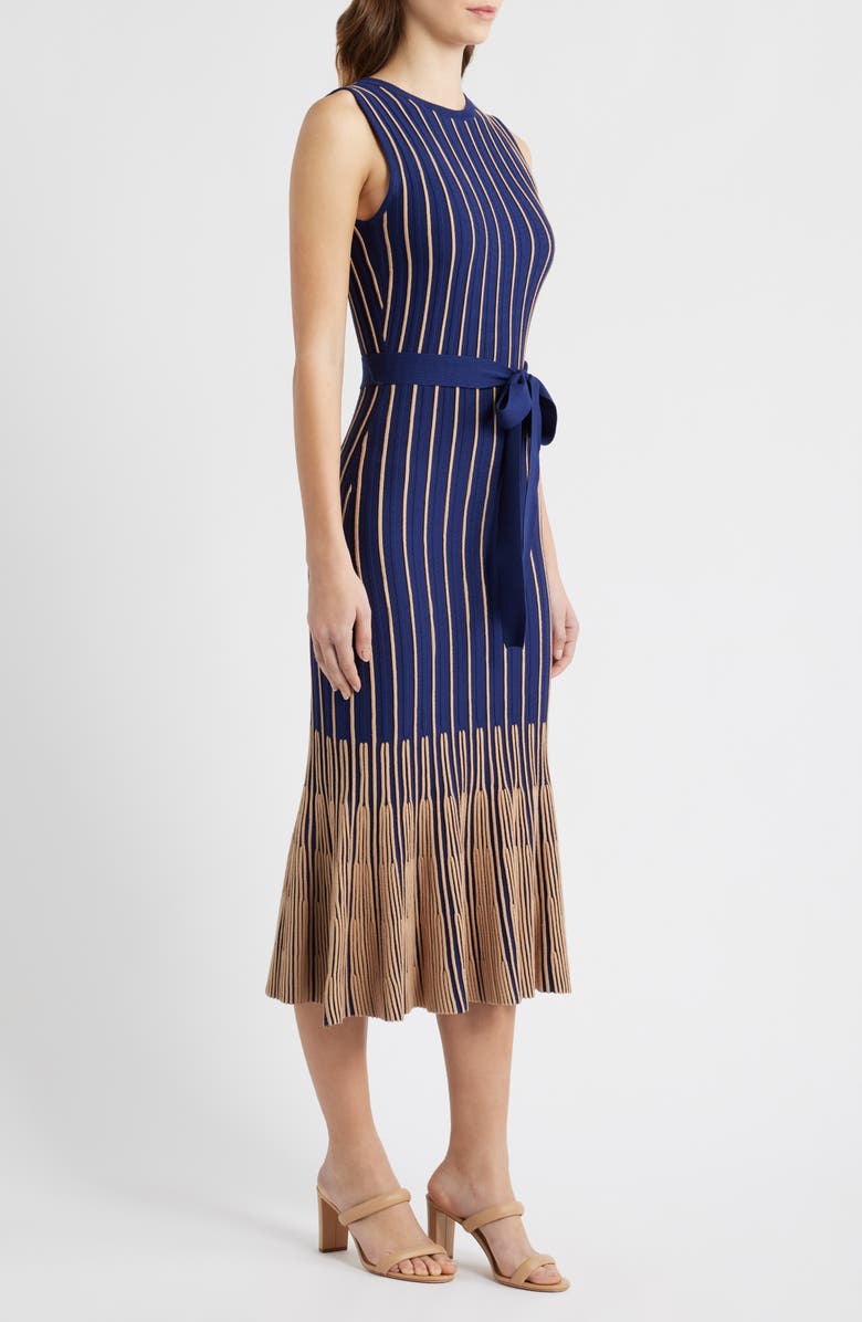 FREEMARKET Tie Belt Knit Dress, Alternate, color, Navy/ Taupe