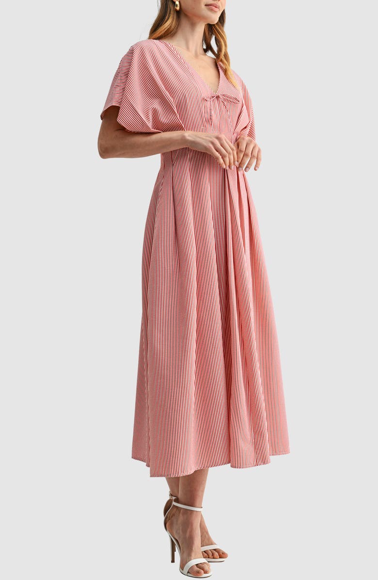 Mila Mae Stripe Pleat Waist A-Line Midi Dress, Alternate, color, Red Striped