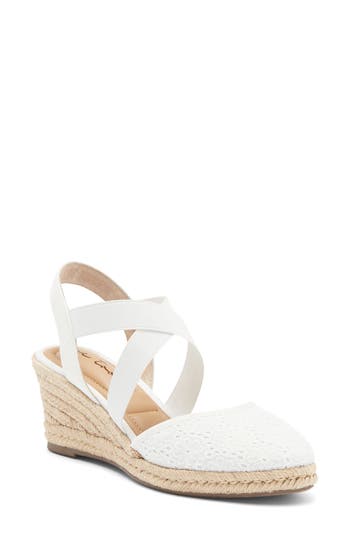 Me Too Stelle Espadrille Wedge Sandal In White Eyelet